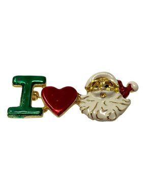 Santa Claus Brooch Vintage Brooch Red White Green Enamel Signed SFJ Number 0190